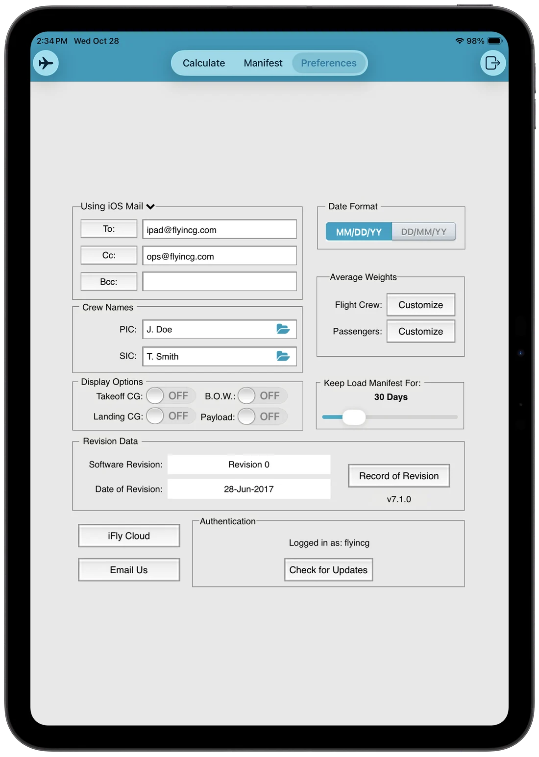 Preferences tab with numbered areas
